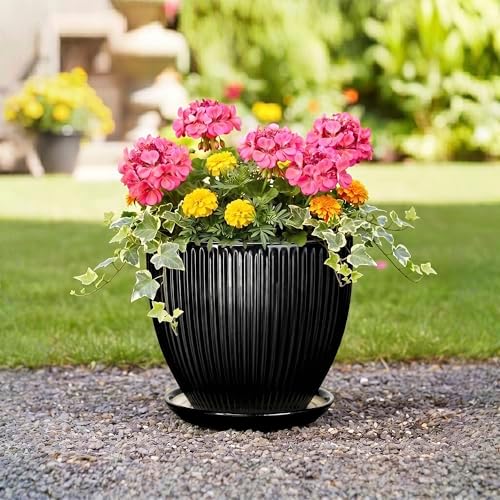 10 Inch Planter, Ceramic Plant Pots with Drainage Hole and Saucer, Large Decorative Planters for Indoor Plants, Modern Plant Pot, Round Flower Pot, House Bedroom Decor, Black - Image 5