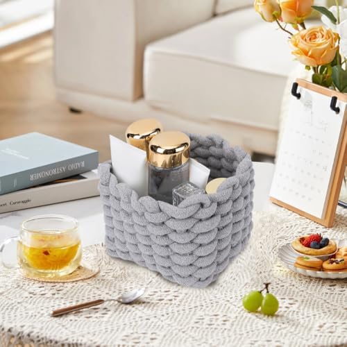 CREATCABIN Woven Small Baskets Cotton Rope Baskets for Organization Bin Gray Mini Tiny Baskets Boho Square Storage Basket for Nursery Cosmetics Living Room Bathroom Cube Shelf Home Decor 7x5x6Inch - Image 6