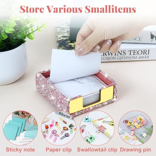 Buqoo Pink Crystal Rhinestone Sticky Note Holder - Image 3