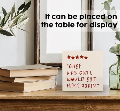 Chef Was Cute Would Eat Here Again Sign Red, Red Funny Kitchen Home Decor Sign, Cute Preppy Kitchen Decor Wood Sign Home Decor for Girly Dining Room Restaurant - Image 3