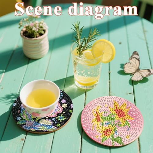 DOTSOPS 6 PCS Flowers Diamond Painting Coasters for Beginners with Holder - Image 5