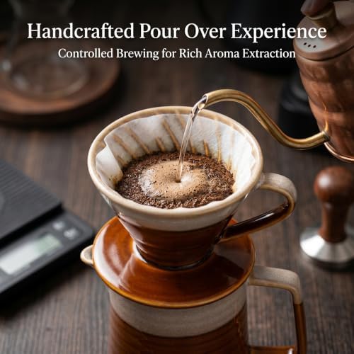 Topadorn 15oz Pour Over Coffee Maker Set, Ceramic Dripper & Carafe,Brown - Image 2