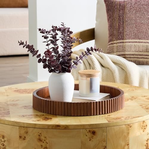Ribbed Wood Decorative Tray, 16.5-Inch Round with Walnut Finish for Table Centerpieces - Image 7