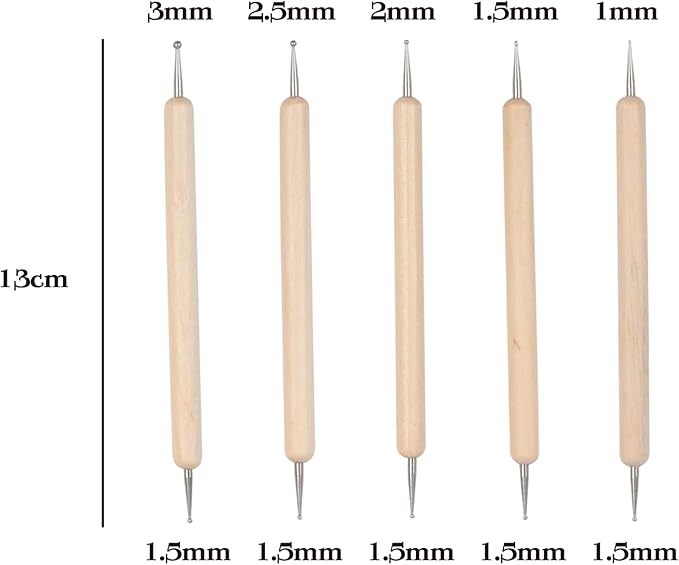 Anphly Embossing Needle Set, 5 Different Sizes of Embossing Needles, Double Headed Trajectory Point Selection Tool, Wooden, 5PCS