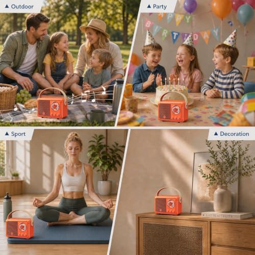 Dosmix Retro Bluetooth Speaker, Small Vintage Decor Gifts Pumpkin Orange - Image 3
