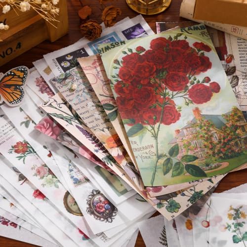 Flower Sticker Book for Scrapbooking, 500+ Floral Stickers for Junk Journal Supplies and 20 A5 Aesthetic Scrapbook Paper, Vintage Stickers for Journaling Ephemera Sticker Book for Adults DIY Crafts - Image 5