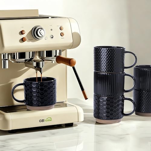 GBhome 12 OZ Stackable Coffee Mugs Set of 4, Ceramic Black Coffee Cups Set - Image 5
