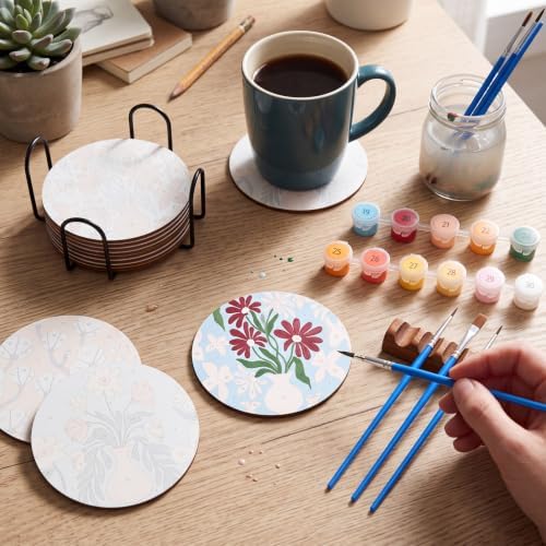 Reallnaive 8 Pcs Flower Paint by Numbers Kit for Adults Floral Coasters - Image 2