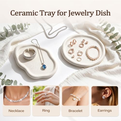 Ceramic Jewelry Tray, Irregular Cloud Shape Ceramic Plate Modern Stylish Storage Tray for Women, Room Decor Aesthetic (White Oval) - Image 7