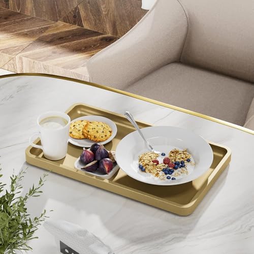 Weenson Gold Bathroom Vanity Tray for Countertop Decor Perfume Makeup Toiletries Toilet Tank, Large Bamboo Kitchen Tray for Spice Salt, Serving Tray for Food Coffee, Nightstand Candle 14.2”x8.3” - Image 5