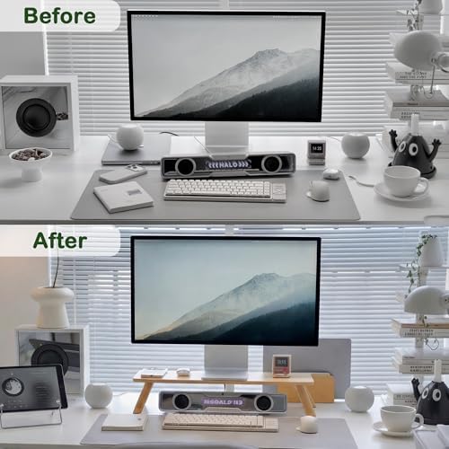 Bamboo Monitor Stand Riser with Cable Routing Slot and Storage - Image 5
