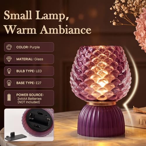 Small Battery Operated Lamp with Timer, Pinecone, Purple - Image 2