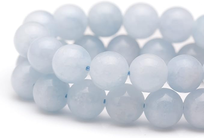 Youngbling Natural Gemstone Beads for Jewelry Making,6mm Blue Chalcedony Polished Round Smooth Stone Beads for Bracelet Necklace 15 Inch(Blue Chalcedony,6mm)