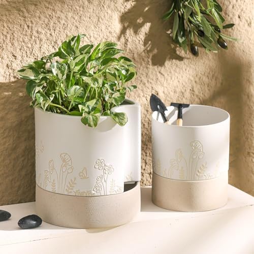 Nihow Self Watering Pots for Indoor Plants,8 Inch,White & Nature - Image 6