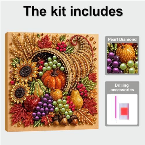 DIY Pearl Painting Kit for Adults, Cornucopia Fall Art with Wood Frame, 20x20cm Self-Adhesive Pearl Diamond Craft, Autumn Wall Decor Gift for Women, Beginners Relaxing Hobby Kit - Image 5