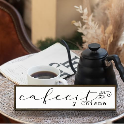Funny Coffee Wood Sign, Coffees Bar Decoration, Rustic Coffee Station Decor, Home Kitchen Decors for Shelf, Friend Gift for Coffees Lover, Cafecito y Chisme Sign, 17.8x4x1.2 inches - Image 5