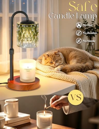 Briever Dimmable Candle Warmer Lamp with Timer, Height Adjustable Electric Candle Wax Warmer, Birthday Gifts for Women Mom, House Warming Gifts New Home Decor, Solid Wood Base, Walnut Emerald - Image 2