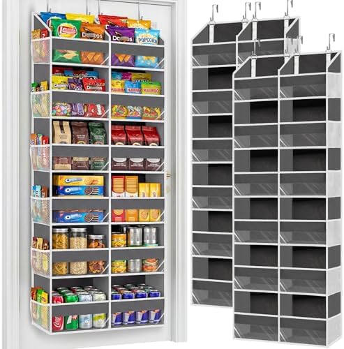 2 Pack Over The Door Organizer 6 Tiers, Extra Large Behind Door Storage of 12 Compartments, 80 lbs Weight Capacity Hanging Storage Organizer with Clear Window Kids Toys,Shoes (6 Tiers - Grey) by Ofiray-home