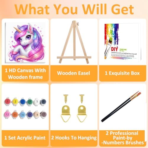 Mandun Unicorn Paint by Numbers Kit for Kids, 8x8 inch - Image 4