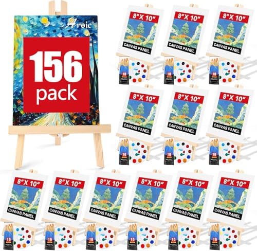 AROIC 156 PCS Professional Painting Set, 12 Wood Easels,120 Brushes by AROIC