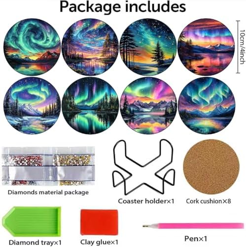 askkqtx 8 Pcs Aurora Diamond Art Coasters Kits with Holder 4X4 Inch - Image 4