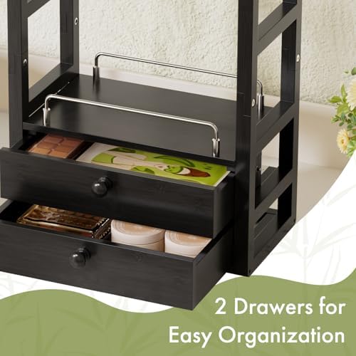 AmazerBath Bamboo Bathroom Counter Organizer, 2-Tier Makeup Organizer with 2 Drawers, Vanity Organizer Storage Coffee Matcha Station, Compact Shelf for Bathroom Kitchen Office Countertop, Black - Image 5