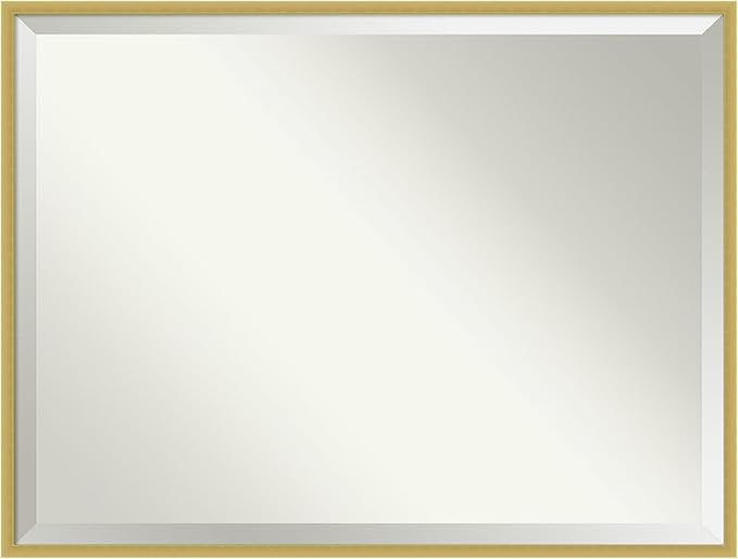 Amanti Art Gold Wall Mirror 31x41 Svelte Polished Gold Rectangle Bathroom Mirror for Wall Decor Living Room, X-Large Modern Wood Frame, Hangs Horizonally and Vertically, Bathroom Decor, Beveled Edge