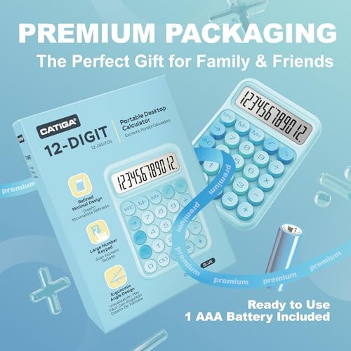 CATIGA Mechanical Switch Calculator, Blue Calculator with 12 Digit Large LCD Display & Big Buttons for Office Desk, Classroom Math, Back to School Supplies, Cute Aesthetic Desk Accessories - Image 5