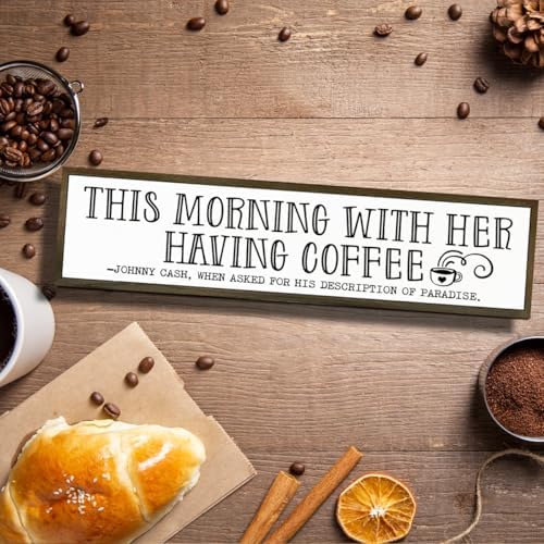 Coffee Wood Sign, Decorative Wooden Box Sign, Coffees Lover Decoration for Home Kitchen Bedroom, Cafe Decor, Valentines Day Decor, This Morning with Her Having Coffee Signs, 17.8x4x1.2 inches - Image 4
