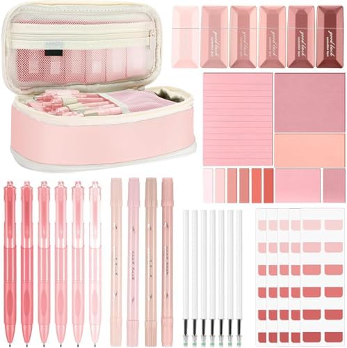 38pcs Aesthetic Office Supplies Kit, Pink Color, Classic by Janlaugh