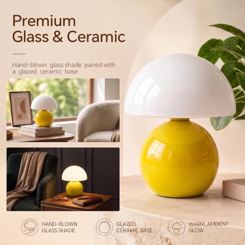 Dawnwake Mushroom Lamp Table Lamp for Bedroom-Small Desk Table Lamps,Yellow - Image 3