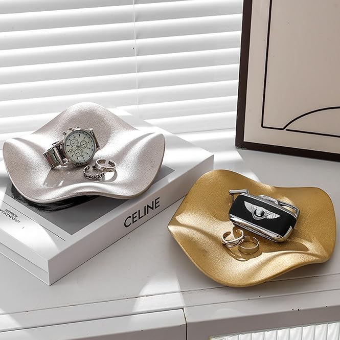 Jewelry Tray Ring Dish Ceramic Trinket Tray Key Tray Flower Wave Shape Birthday Party Wedding Home Decor for Entryway Table Livingroom dresser (Matter Silver) - Image 4