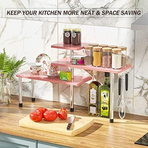 ZHWS Bathroom Counter Organizer Corner Shelf – Bathroom Organization Bamboo 3 Tier Spice Rack Makeup Organizer Bookshelf Space Saving Rack Kitchen Office Living Room (Pink) - Image 5