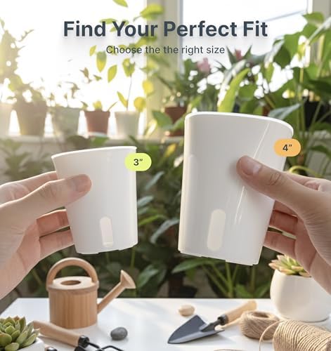 8 Pack 4" Self Watering Pots for Indoor Plants, Clear Inner Cup, Small White Plastic Planters, Water Level Indicator, Drainage Holes, Extra 3ft Wick, Cuttings,Seedlings,Herb,African Violets - Image 7