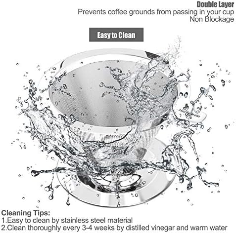 Hanlomele Pour Over Coffee Dripper, Paperless Reusable Coffee Filter, Pour Over Coffee Maker for Single Cup Brew, Double Mesh Design of Stainless Steel Cone Filter for Perfect Extraction (1-4 Cup) - Image 5