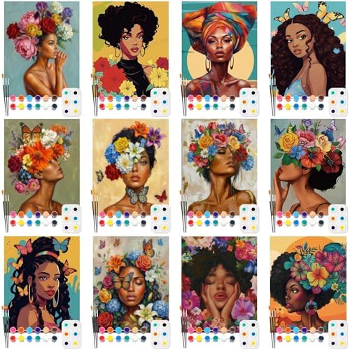Ctosree 12 Pack Paint and Sip Kit Pre Drawn Canvas, Charming Lady, 10x8'' by Ctosree