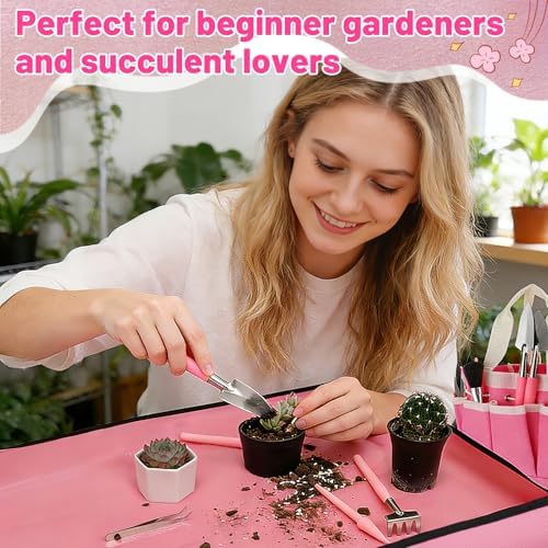 ANPHSIN 44pcs Small Gardening Tools Gifts for Women Beginners, Pink - Image 4