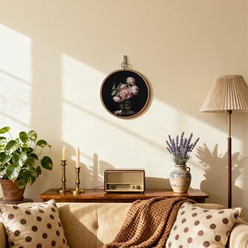 OFJE Vintage Moody Peony Floral Wall Art Decor, Decor, Dark Academia Floral Round Wall Hanging Decor, Dark Cottagecore Flower Framed Canvas Prints for Home Bedroom Living Room Decorations, 10x10 Inch - Image 5