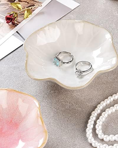 JAMEND CLXP 2PCS White Lotus Leaf Shape Ring Holder Dish, Small Key Bowl, Ceramic Trinket Tray Jewelry Dish Organizing Necklace Earrings for Mom Friend Sister, All Jewelries Are NOT Included, White. - Image 5