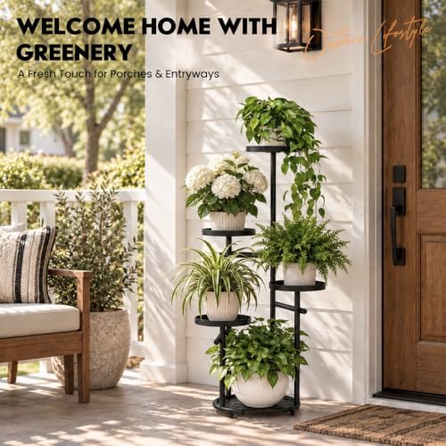 TOSKING Tall 5-Tier Round Metal Corner Plant Stand Indoor, Anti-Tip, Black - Image 4