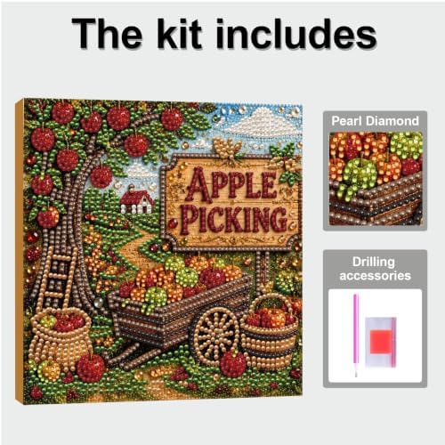 DIY Pearl Painting Kit for Adults, Fruit Picking Fall Art with Wood Frame, 20x20cm Self-Adhesive Pearl Diamond Craft, Autumn Wall Decor Gift for Women, Beginners Relaxing Hobby Kit - Image 5