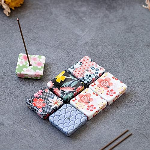 Set of 6, Small Japanese Ceramic Handmade Cute Cherry Blossom Incense Stick Holder or Incense Burner Holder, Unique Ash Catcher Inscent Tray and Decorative Gift, Home Decor 1.34 inch by Oavand