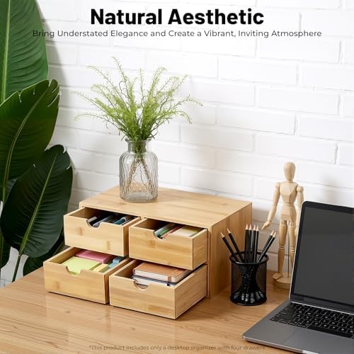 Desk Organizer, Office Vanity Bamboo Desk Organizer, Mini Bamboo Desk Drawer Tabletop Storage Box with 4 Drawer Night Stand Table Organizer for Makeup Vanity Office Supplies (4 Drawer) - Image 6