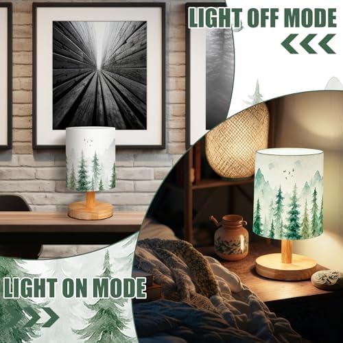 VIHOSE Bedside Table Lamp Table Lamp Vintage Nightstand with Linen Fabric Shade Solid Wood Base Decoration for Kids Living Room Bedroom Desk Dorm(Forest,Green) - Image 2