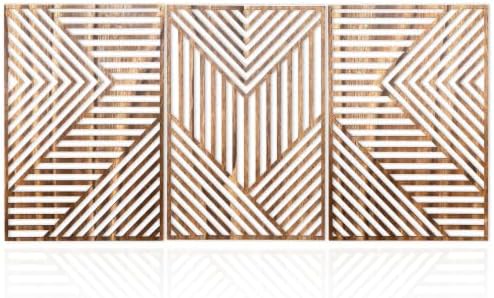 Motivilla Wood Wall Art Set of 3, Dark Geometric Decor for Living Room by Motivilla