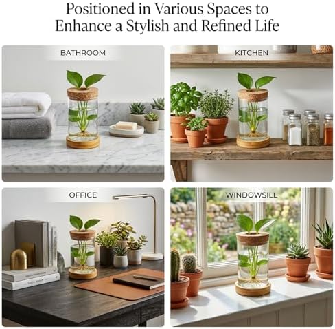 16 Pcs Propagation Vases with Bamboo Stand and Hole Lid, Glass Plant Propagation for Plants Water Hydroponic Desktop Office Home Vase Decoration(Classic Style) - Image 6