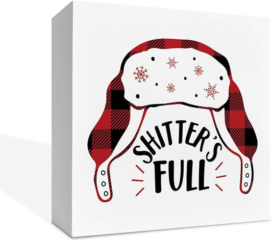 Christmas Decoration Funny Christmas Hanging Sign, Funny Bathroom Wood Box Sign Home Decor, Winter Xmas Home Decorative Plaque for Living Room Bedroom Office 5 x 5 Inches
