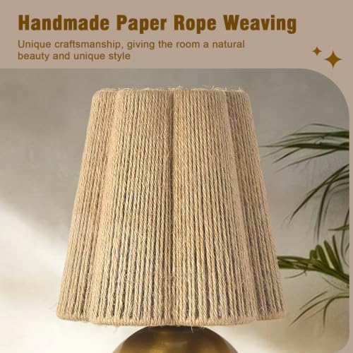 Ziqqeelam Brass Gold Spherical Mini Table Lamp with Wicker Shade, Cute Decor Nightstand Lamp for Small Spaces, Bedroom, Home Office and Living Room - Image 4