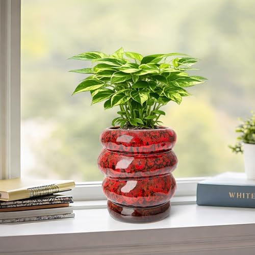 5 inch Ceramic Plant Pot Red Flower Pot for Indoor Plant with Drainage Hole - Image 5
