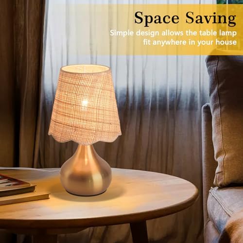 Ziqqeelam Gold Small Bedside Table Lamp Touche Control 3-Way Dimmable Brass Mini Table Lamps for Nightstand, Rattan Shade Small Table Lamps for Small Spaces for Kitchen Counter, Bookshelf, Bedroom - Image 7
